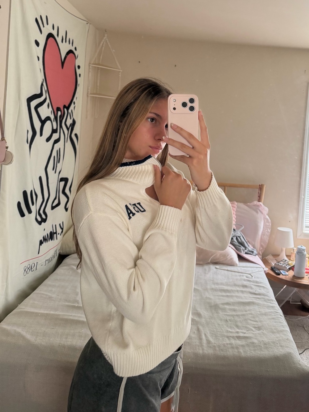 Hollister Cream Turtleneck Sweater with Red & Blue Flag Graphic - Picture 4 of 4